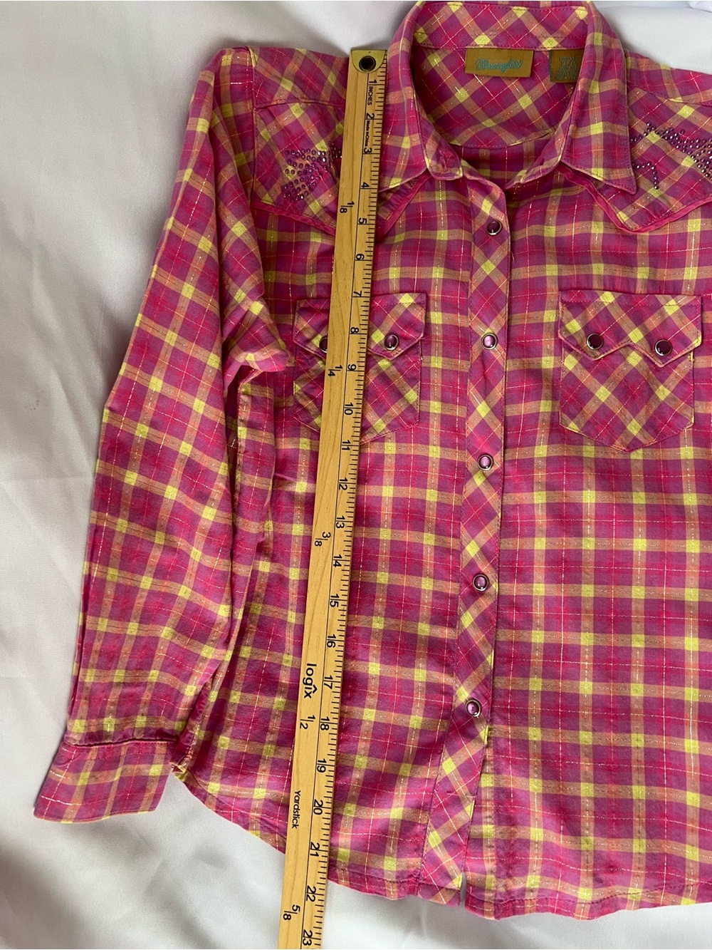 Wrangler Girls Pink, Yellow Plaid Cowgirl Western Shirt Rhinestone
Horses XL/12 - Picture 11 of 15